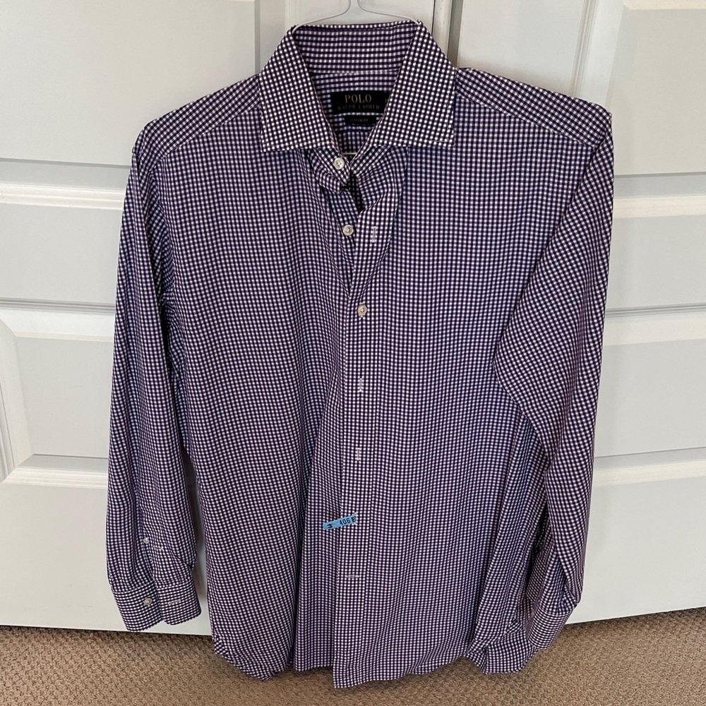 Polo by Ralph Lauren Men's Purple Checkered Dress Shirt Size 15.5 32-33